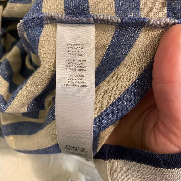 Chico’s size 2/Medium Striped Metallic Cotton Modal Blend Short Sleeve Shirt - Picture 8 of 8